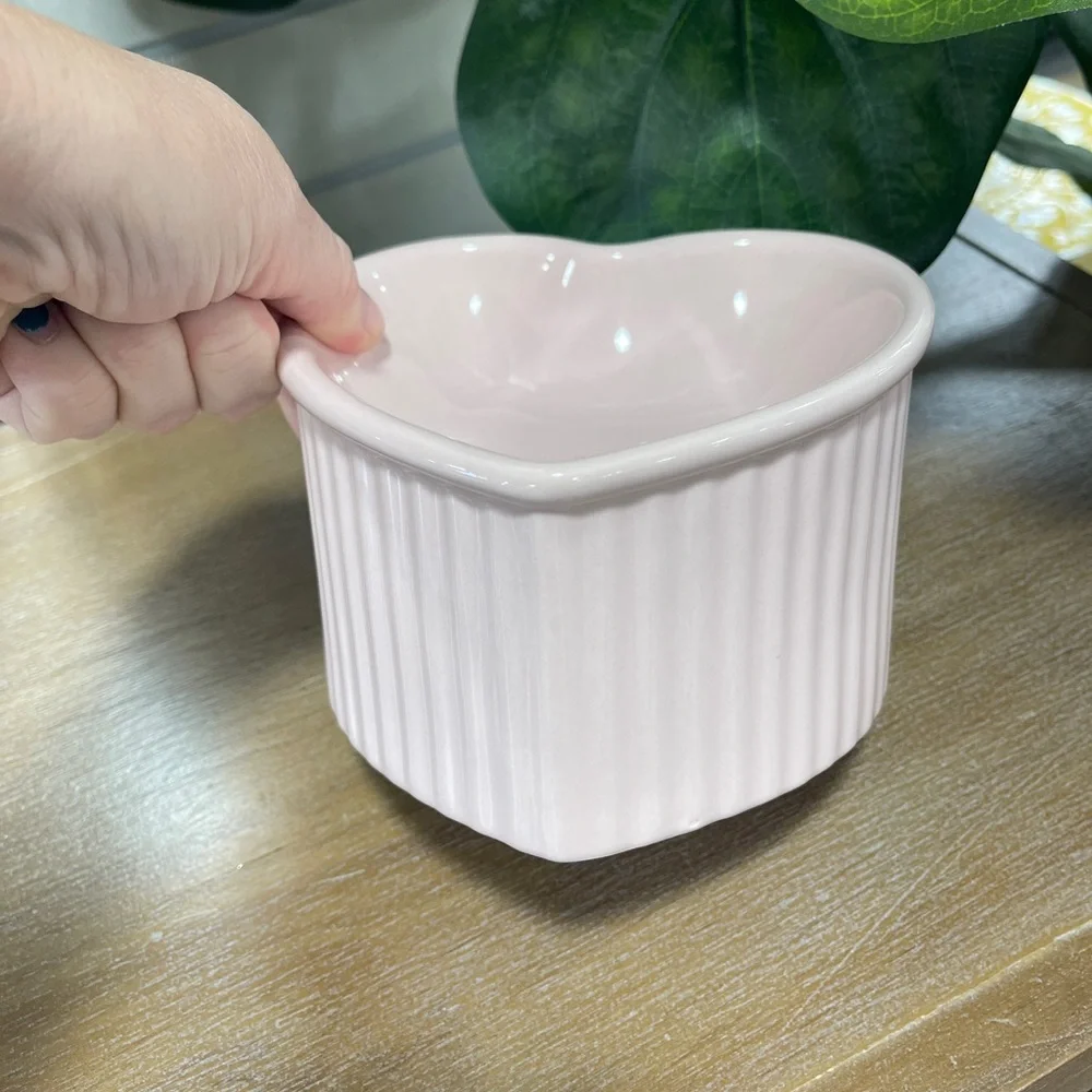 Pastel Pink Heart Shaped Ceramic Elevated Pet Food Water Dish Dog or Cat NEW